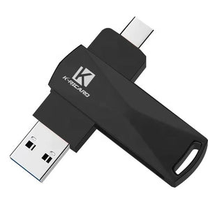 K-Ricard USB Flash Drive 512GB - Dual connections: USB 3.0 and USB-C