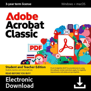 Adobe Acrobat Classic Student & Teacher Edition | PDF Software | 3-year term license | Activation Required [PC/Mac Online Code]